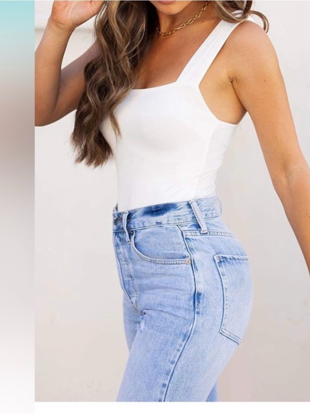 ReoRia White Square Neck Bodysuit Small